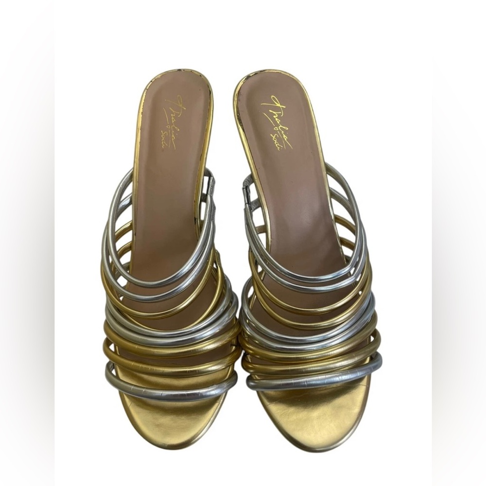 Thalia Sodi Gold & Silver Metallic Strappy Dress Sandals/Mules/Heels. Sz. 10 - Picture 2 of 6
